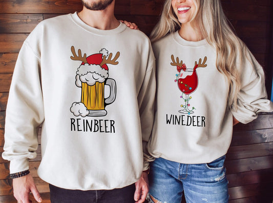 ReinBeer And Winedeer Couples Sweatshirt Set